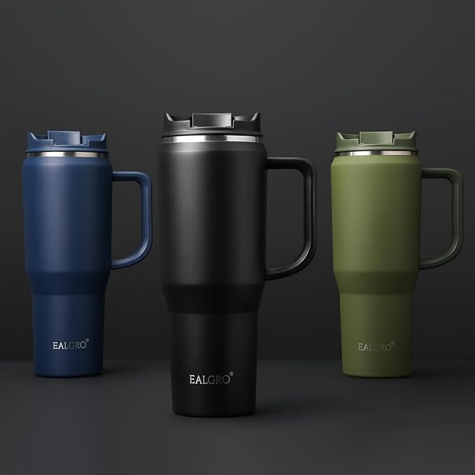 40 oz Tumbler with Handle, Insulated Tumblers with Lid and Straw, Large Metal Sports Water Bottle Jug, Thermal Stainless Steel Travel Coffee Mug Cup, Dark Rainbow