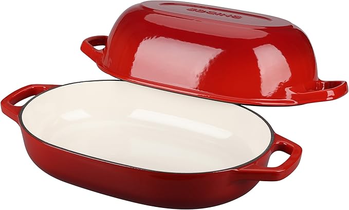 Enameled Cast Iron Oval Dutch Oven Pot with Lid, Dutch Oven for Sourdough Bread Baking, Bread Oven, Bread Dutch Oven, Oval Bread Pan, 7qt, Red