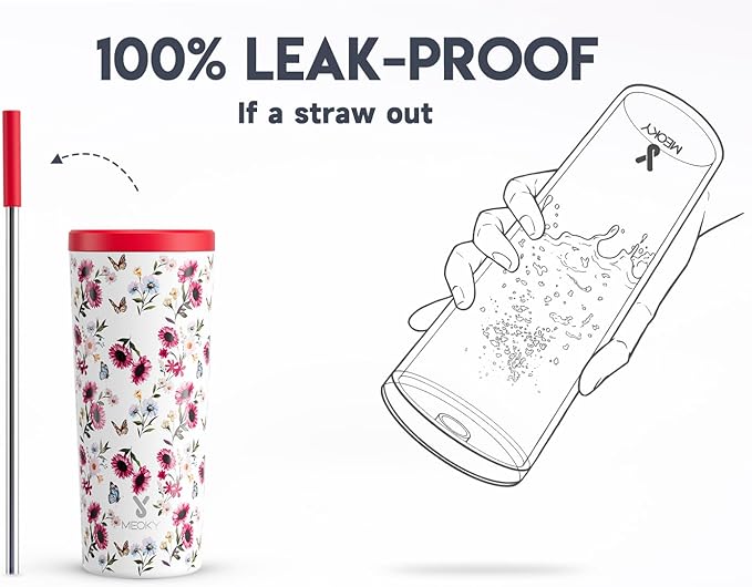 Meoky 24 oz Insulated Tumbler with Lid and Straw, Stainless Steel Vacuum Insulated Tumbler, Keeps Cold for 24 Hours, 100% Leak Proof, Fits in Car Cup Holder (Elegance)