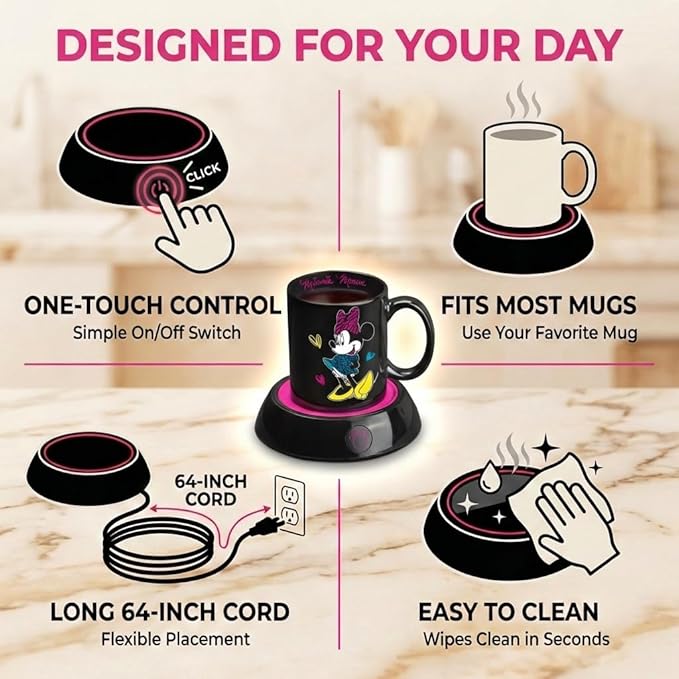 Disney DMG-18 Minnie Mouse Mug Warmer, Black/Pink