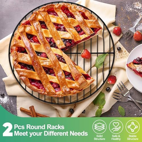 P&P CHEF 9 Inch Cooking Rack Round for Steaming Cooling, Black, 2 Pack