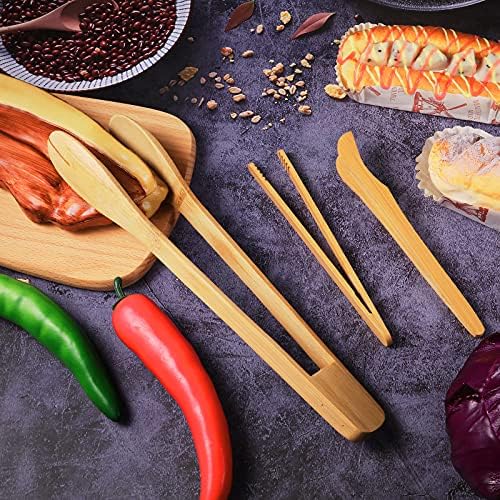 Zopeal 3 Pcs 7 and 12 Inch Bamboo Toaster Tongs, Wooden Tongs for Cooking