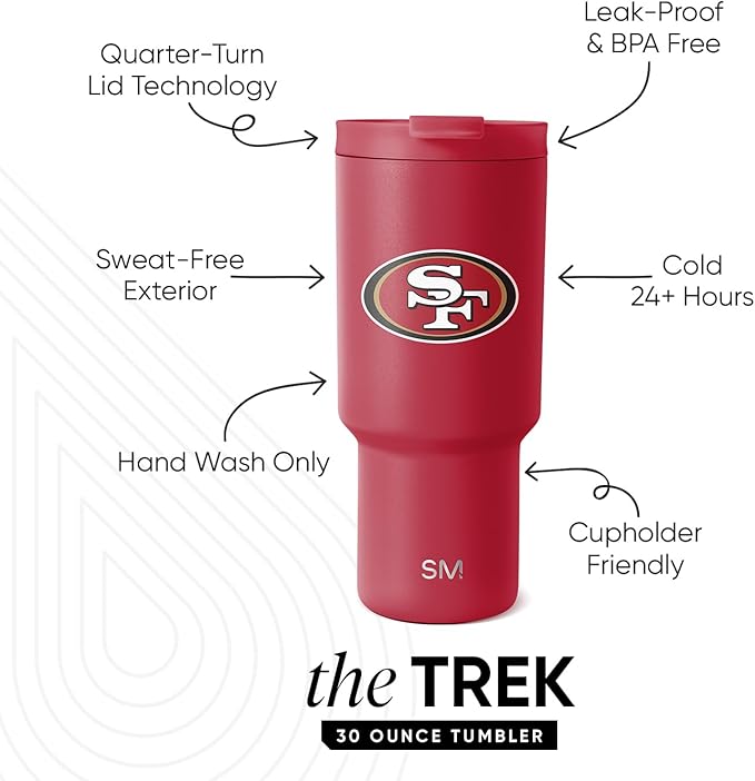 Simple Modern Officially Licensed NFL 30oz Tumbler with Flip Lid and Straws | Football Insulated Stainless Steel Cup | Gifts for Men Women | Trek Collection