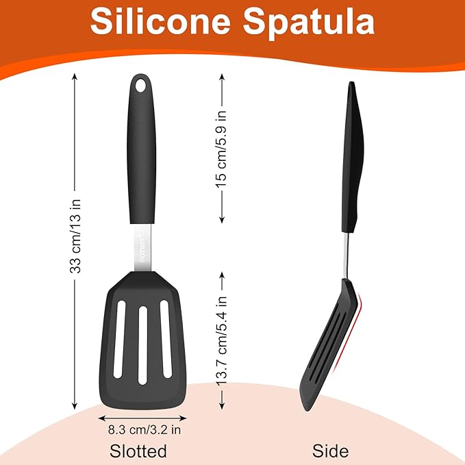 Silicone Spatula, 13 x 3.2 In, 600°F Heat Resistant Kitchen Spatula, BPA Free, Flexible Turner For Non Stick Frying Pan, Cooking, Flipping Egg and Pancake, Dishwasher Safe, Black