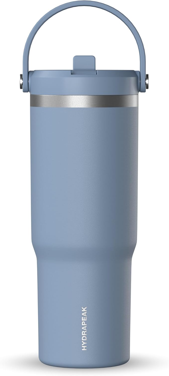 Hydrapeak Nomad 32 oz Tumbler with Handle and Straw Lid, Leakproof, Double Insulated, 32oz Cup Stainless Steel (Modern Blue)