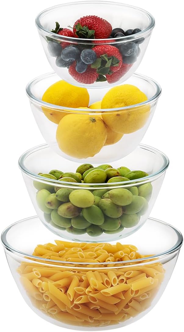 4pc Glass Mixing Bowls Sets (2.80QT, 1.64QT, 1.16QT, 0.85QT), Nesting Mixing Bowls for Cooking Prep, Baking, Storage, Large Salad Bowls Sets-Dishwasher Microwave Freezer Safe