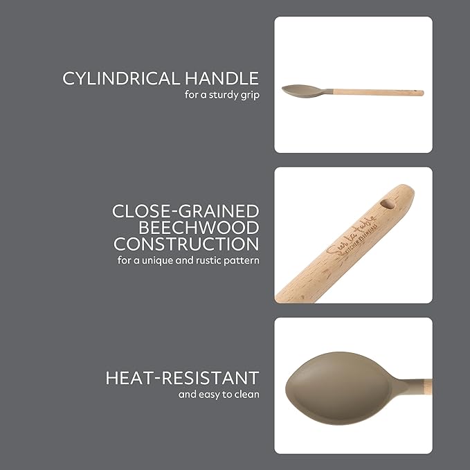 Sur La Table Kitchen Essential Chef's Toolkit Silicone Kitchen Spoon With Beechwood Handle - Taupe