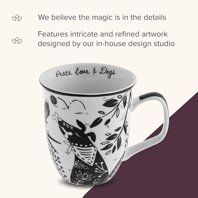 Karma Gifts 14 oz Black and White Boho Mug Tiger - Cute Coffee and Tea Mug - Ceramic Coffee Mugs for Women and Men