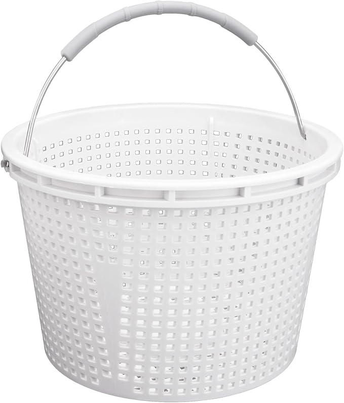 8" Pool Skimmer Basket for Inground Pool, Compatible with Pentair U-3 Skimmer Basket 08650-0007 and Hayward SP1070 Pool Basket, with Stainless Steel Handle, Built-in Brass Weight, Rubber Grip
