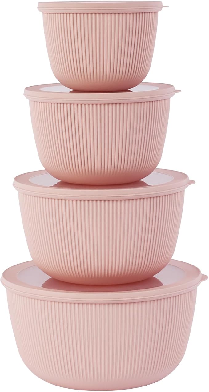 BoxedHome Mixing Bowls with Lids Set, 4 Packs BPA-Free Plastic Prep Bowls for Kitchen, Dishwasher & Microwave Safe, Pink