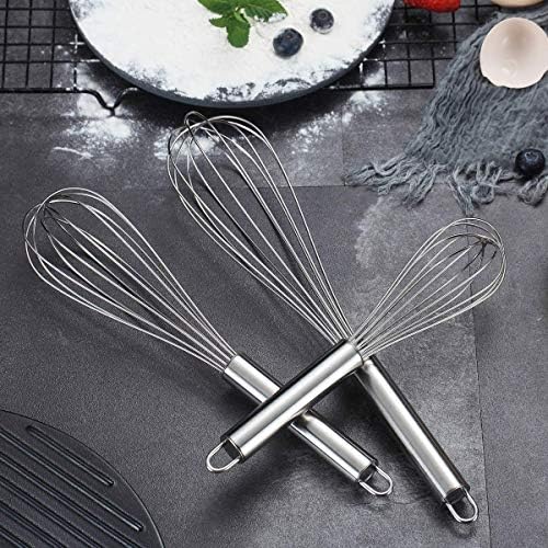 Berglander Whisk Set Pack of 3, Stainless Steel Whisks for Cooking 8",10",12", Wire Ballon Wisk (Silver)