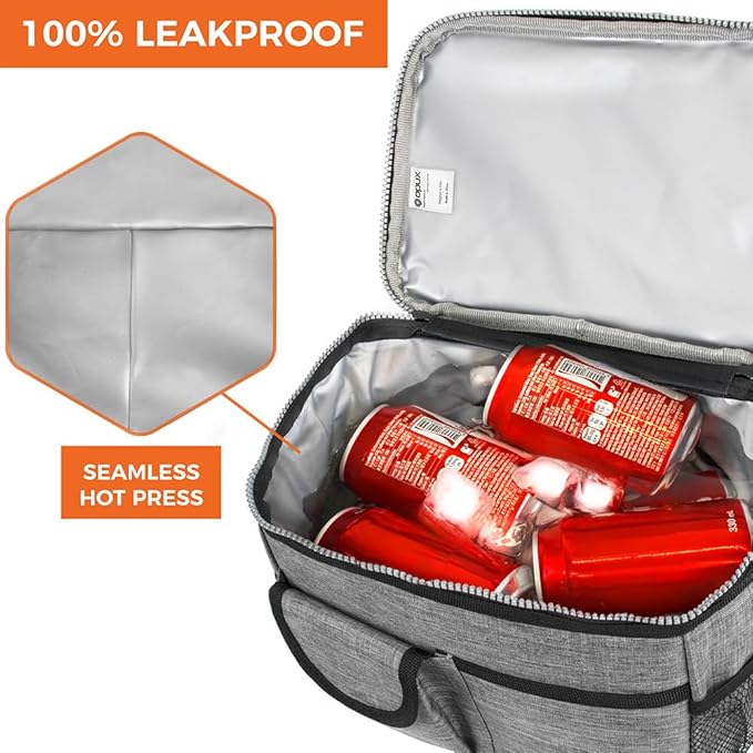 opux Insulated Lunch Bag for Men Women, Leakproof Heather Gray Lunch Box for Work, Portable Soft Lunch Cooler Bag with Shoulder Strap, Adult Lunchbox Lunch Pail for Kid Boy Girl School, 14 Can/8L