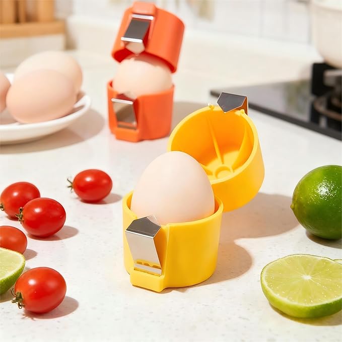2 Pcs Egg Cracker Tool for Raw Eggs, Egg Shell Opener for Hard Boiled Eggs, Handheld Egg Peeler and Egg Breaker with Stainless Steel Clamp, Kitchen Gadget for Home Cooking