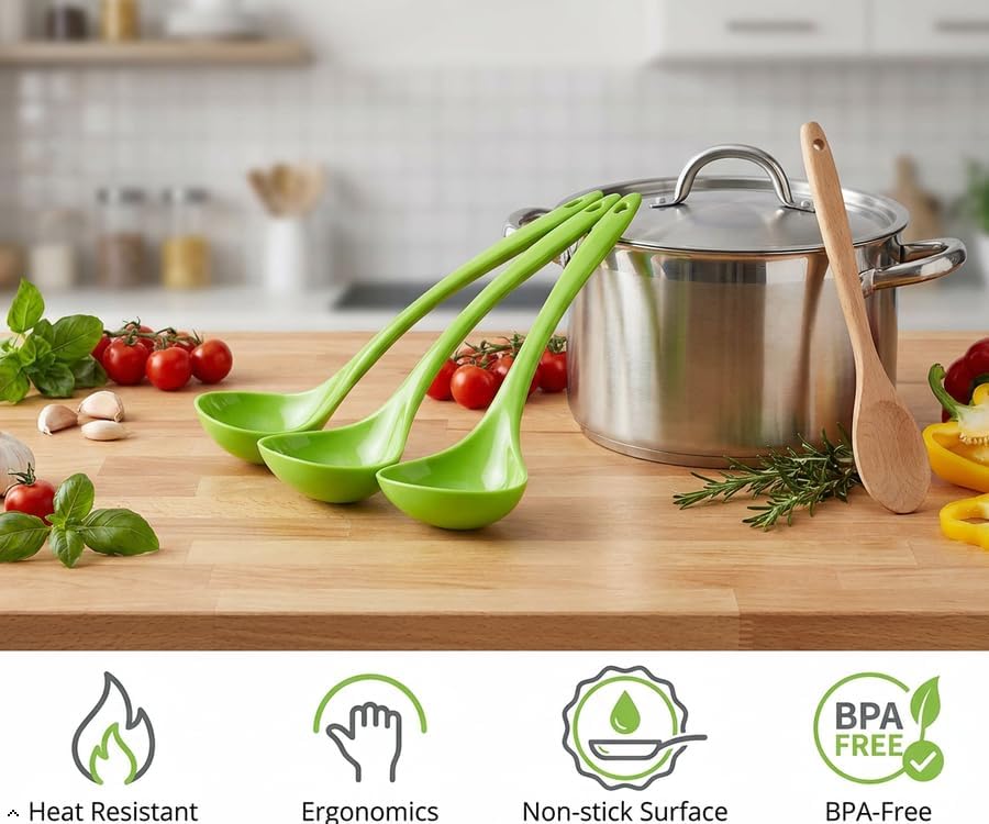 Reston Lloyd Melamine Soup Ladle Kitchen Utensil, Premium Quality Utensil with Heat Resistant Ergonomic Handle, Durable BPA-Free Plastic, 10.5 inch long, 6pc Set, Lime