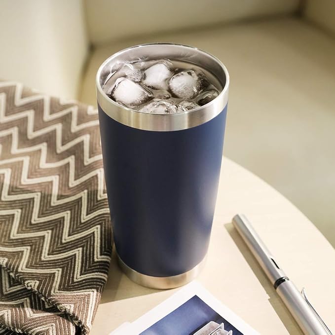 DOMICARE 20oz Stainless Steel Tumbler Bulk with Lid, Double Wall Vacuum Insulated Travel Mug, Powder Coated Coffee Cup, Powder Navy, 4 Pack