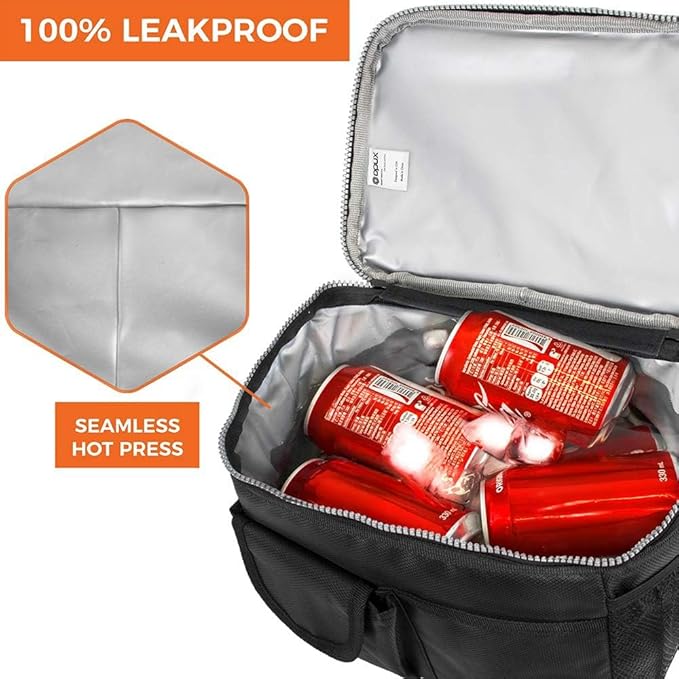 opux Lunch Box for Men, Adult Lunch Box Cooler, Insulated Lunch Bag Women, Dual Compartment Lunchbox for Work, Leakproof Double Decker Lunch Bag, Soft Lunch Pail Tote Boys Girls Kids School, Black