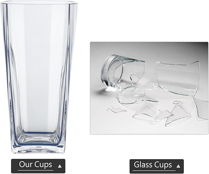 Top-spring 20-Ounce Reusable Plastic Water Tumbler, Clear Shatterproof Drinking Glasses, BPA Free, Set of 6 (20 Oz, Clear)