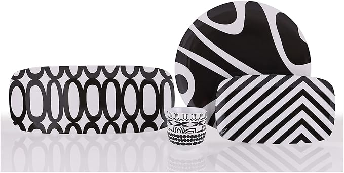French Bull 19" Rectangular Platter - Melamine Platters and Serving Ware - Plate, Dish, Serving, Collection - Black & White