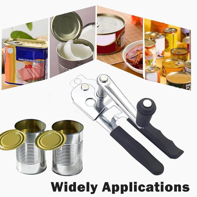 Hand Crank Can Opener,Stainless Steel Manual Tool Handheld Smooth Edge Can Opener for Kitchen Camping Outdoor Picnics(COLOR:Black+Silver)