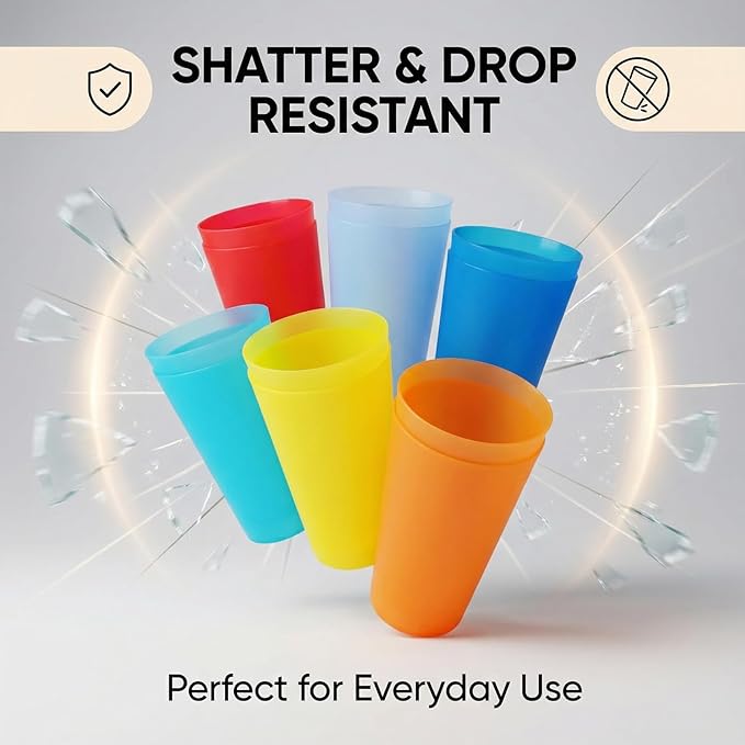 Reusable Plastic Cups 32 oz - Large Cups Dishwasher Safe - BPA Free Plastic Tumblers Drinking Glasses set of 12 - Unbreakable Big Cup for Kitchen Party Camping Outdoor