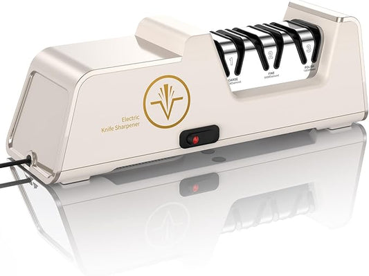 Professional Electric Knife Sharpener with 100% Diamond Abrasives, 3-Stage Precision Angle Guides, Champagne Gold, for Kitchen Straight Edge and Ceramic Knives