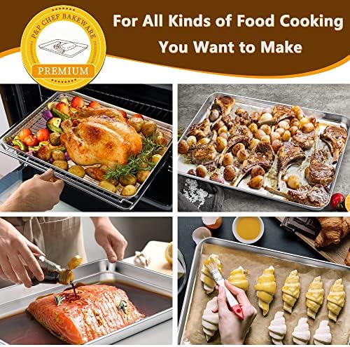 P&P CHEF Stainless Steel Baking Sheet with Rack Set for Cookie, 16 Inch