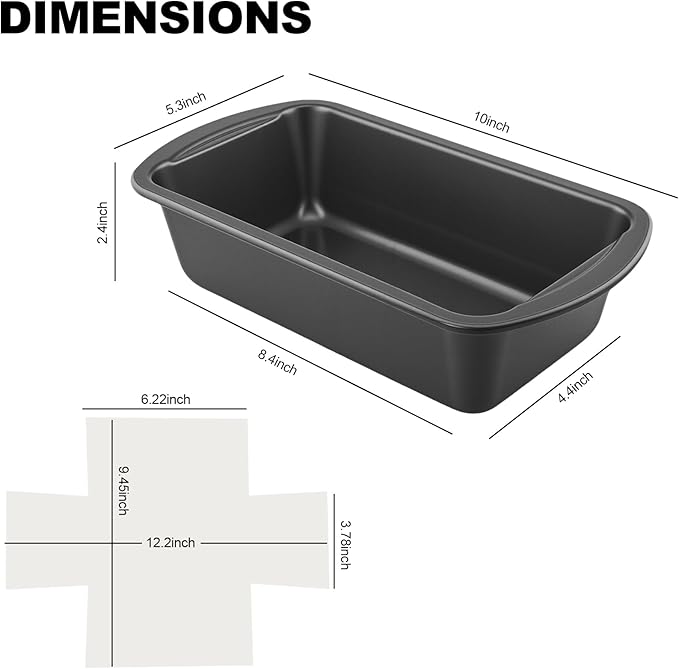 Non-Stick Loaf Pan with 50 Parchment Paper Liners, Premium Carbon Steel Bread Baking Mold for Homemade Bread, Toast, Pound Cake, Meatloaf, BPA Free, Dishwasher Safe, 10x5, 2-PACK