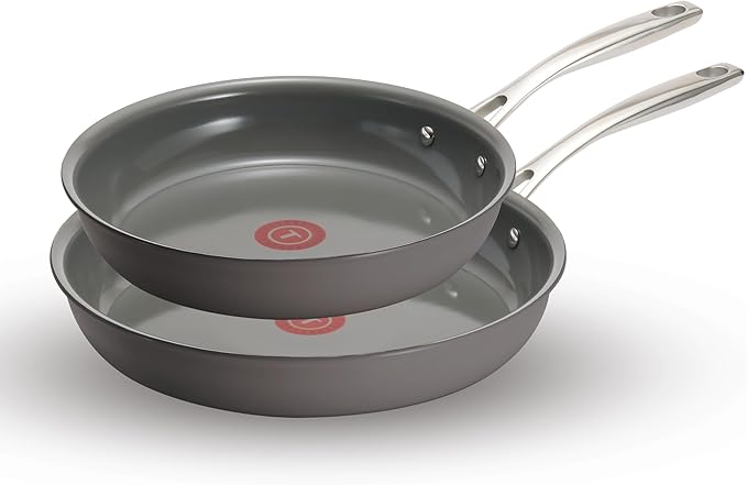 T-fal Ceramic Non-Stick Induction, 10.5 and 12 Inch 2 piece Frypan Set, Stone Grey