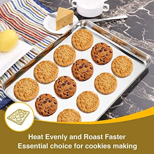Wildone Baking Sheet with Rack Set (3 Pans + 3 Racks), Stainless Steel Baking Pan Cookie Sheet with Cooling Rack, Non Toxic & Heavy Duty & Easy Clean (Pack of 2)