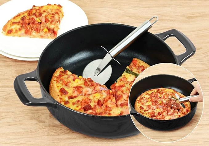 La Cuisine Enameled Cast Iron Braiser Sauté Pan Shallow Casserole with lid, 3.75 Quart 11" Dia. Matt Black Enamel Coating Interior, Glossy Black Exterior, Oven Safe, Induction Cooktop Compatible