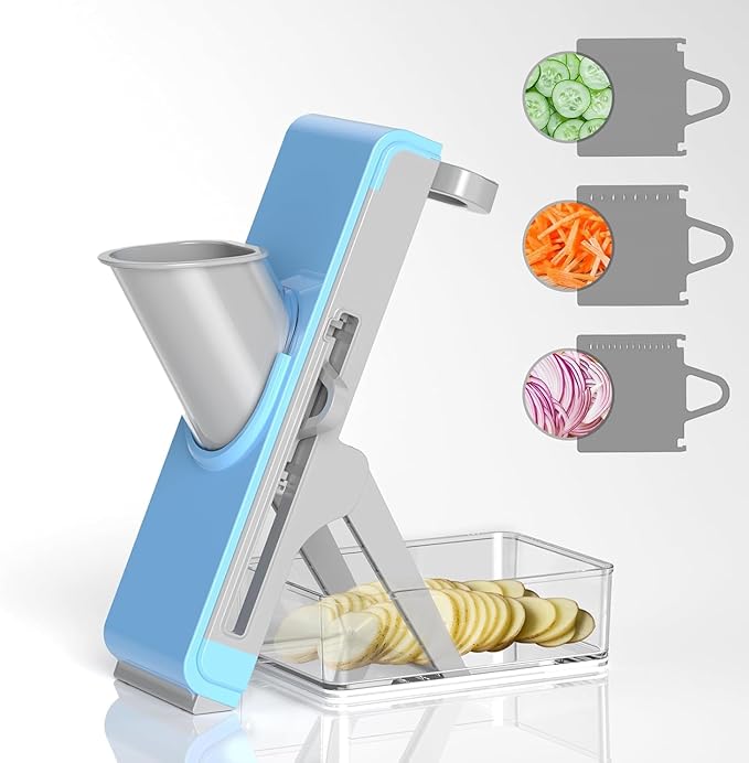 Eletronova Safe Mandoline Slicer for Kitchen, Vegetable Slicer for Kitchen，Kitchen Food Slicer, French Fry Cutter Julienne Dicer for Vegetables Grey (White & Green) (Grey)
