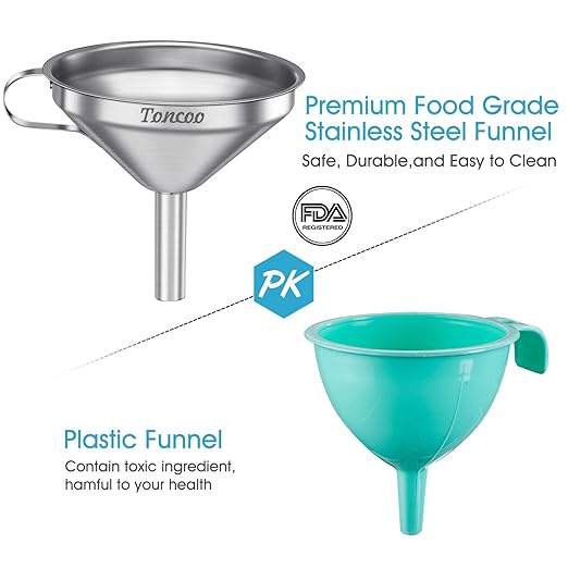 5-Inch Premium Stainless Steel Funnel with 200 Mesh Food Strainer, Kitchen Funnel for Bottles