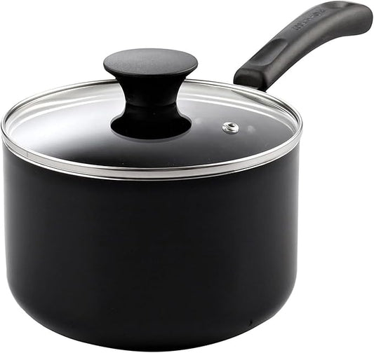 Cook N Home Nonstick Sauce Pan with Glass Lid 2-Qt, Multi-purpose Pot Saucepan Kitchenware, Black, Aluminum