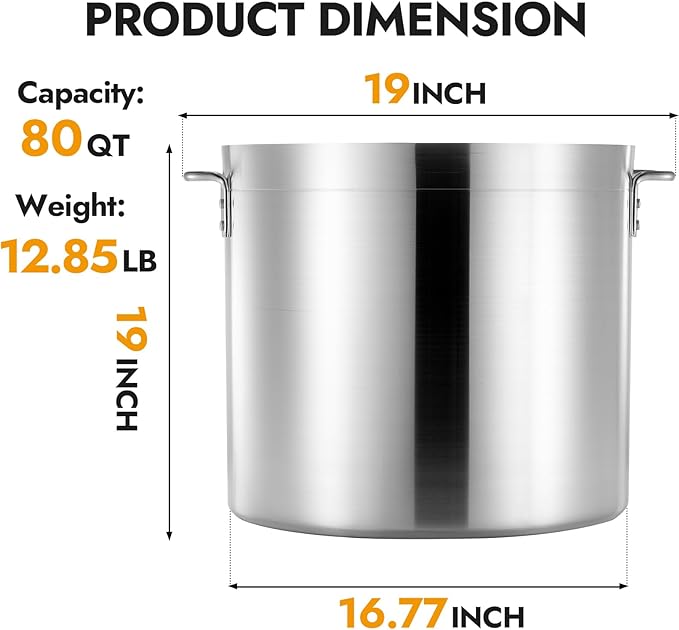 CURTA 80 Quart Aluminum Stock Pot with Lid, Heavy Duty Commercial Grade Large Capacity Cooking Pot for Boiling, Stewing, Great for Kitchen, Restaurant, Catering, and Home Use,NSF certified