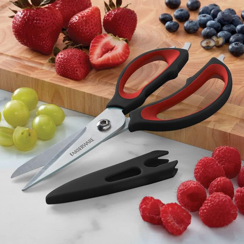 Farberware 4-In-1 Kitchen Shears 2-Piece - Multi-Purpose Design, Red