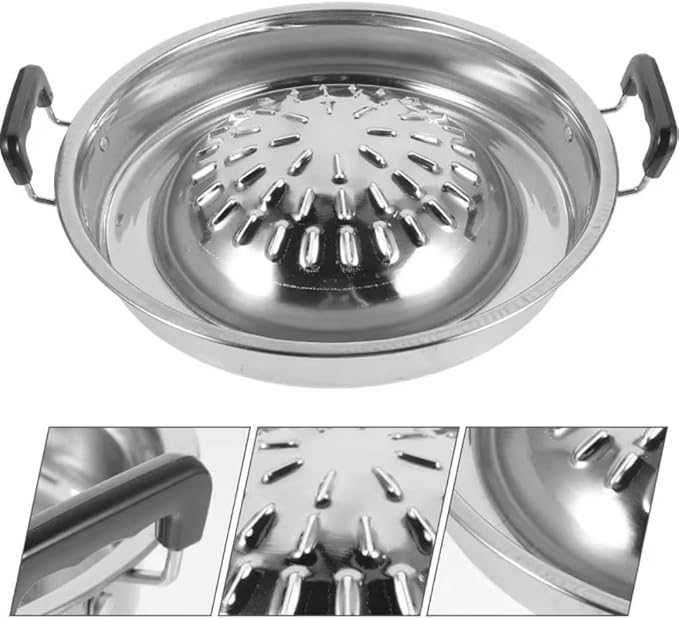Thai Korean BBQ Grill Pan,Korean Metal Grilling Tray,Stainless Steel Barbecue Grill Topper Camping BBQ Pans Grill Topper Pan Vegetable Pork Beef Meat Tray Pans