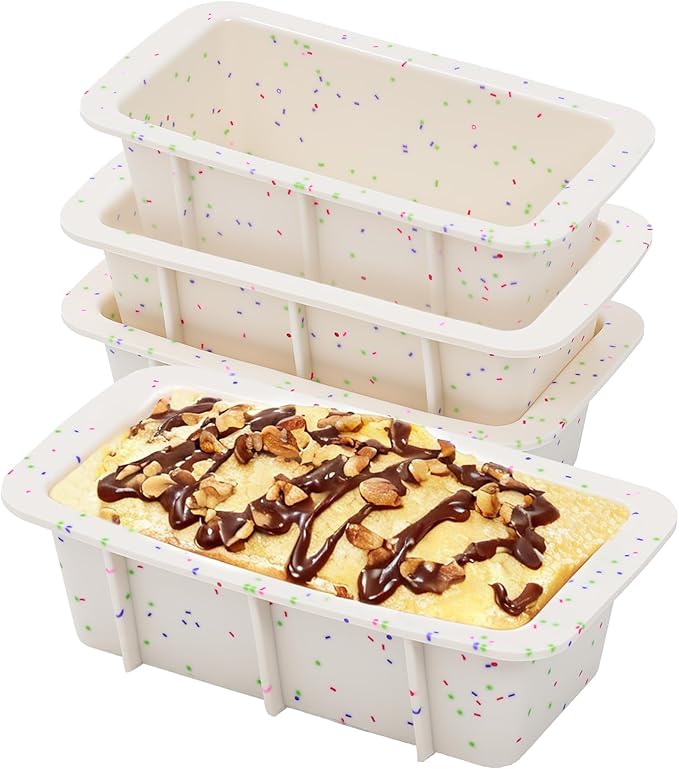 CAKETIME Silicone Mini Loaf Pans Set of 4, 2.7x5.4 Inch Non-Stick Mini Bread Loaf Pans for Baking Homemade Toast, Brownie, Loaf, Cake, Meatloaf