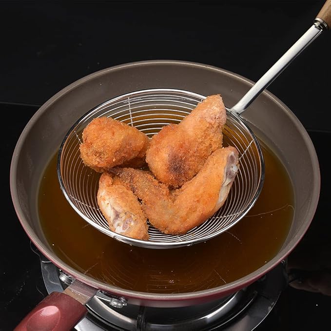 Spider Strainer & Slotted Spoon, 7.1 inch Skimmer, Stainless Steel Frying Spatula - Large Kitchen Cooking Tool