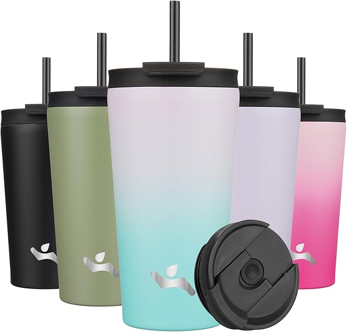 18 OZ Insulated Tumbler with Lid and 2 Straws Stainless Steel Water Bottle Vacuum Travel Mug Coffee Cup,Lavender Green