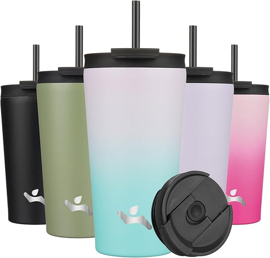 18 OZ Insulated Tumbler with Lid and 2 Straws Stainless Steel Water Bottle Vacuum Travel Mug Coffee Cup,Lavender Green