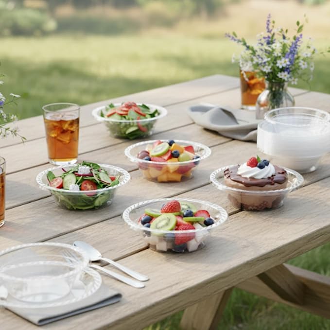 R-kay 200 Pack Clear Plastic Bowls - Microwavable Clear Bowls - Strong Heavy Duty And Sturdy Clear Disposable Plastic Bowls