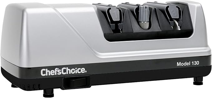 Chef’sChoice Professional Electric Knife Sharpeners Sharpening Station With 100-Percent Diamond Abrasives And Precision Angle Guides For 20-Degree Straight-Edge and Serrated Knives, 3-Stage, Silver