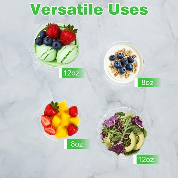 100 Pack Small Clear Plastic Bowls, 12oz Hard Disposable Salad Bowls, Disposable Bowl for Party Serving, Ice Creams, Desserts, Catering, Special Events