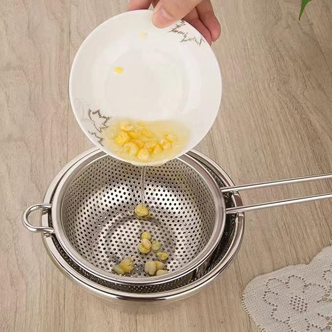 Stainless Steel Basin Colander with Handle, Fine Mesh Kitchen Food Strainer, Large Metal Food Pasta Colanders for Pasta, Noodles, Vegetables and Fruits(COLOR:silver)