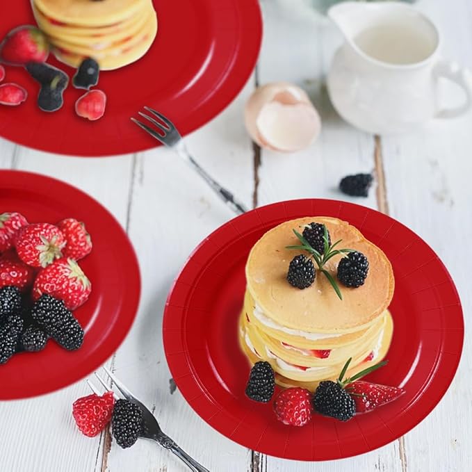 40Pcs Disposable Paper Plates Red,Including 20pcs 9" and 20pcs 7" Plates,Strong and Sturdy Disposable Plates for Party, Dinner, Holiday, Picnic,Birthday Party, Dinner Table, Wedding