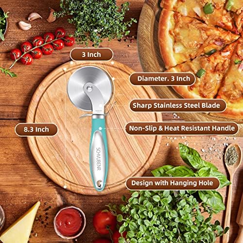 SCHVUBENR Premium Pizza Cutter Wheel - Ultra Sharp Stainless Steel Pizza Slicer with Non-Slip Soft Grip Handle - Multi-Purpose Cutter for Pizza, Dough & Pastry - Dishwasher Safe, Easy to Clean - Blue