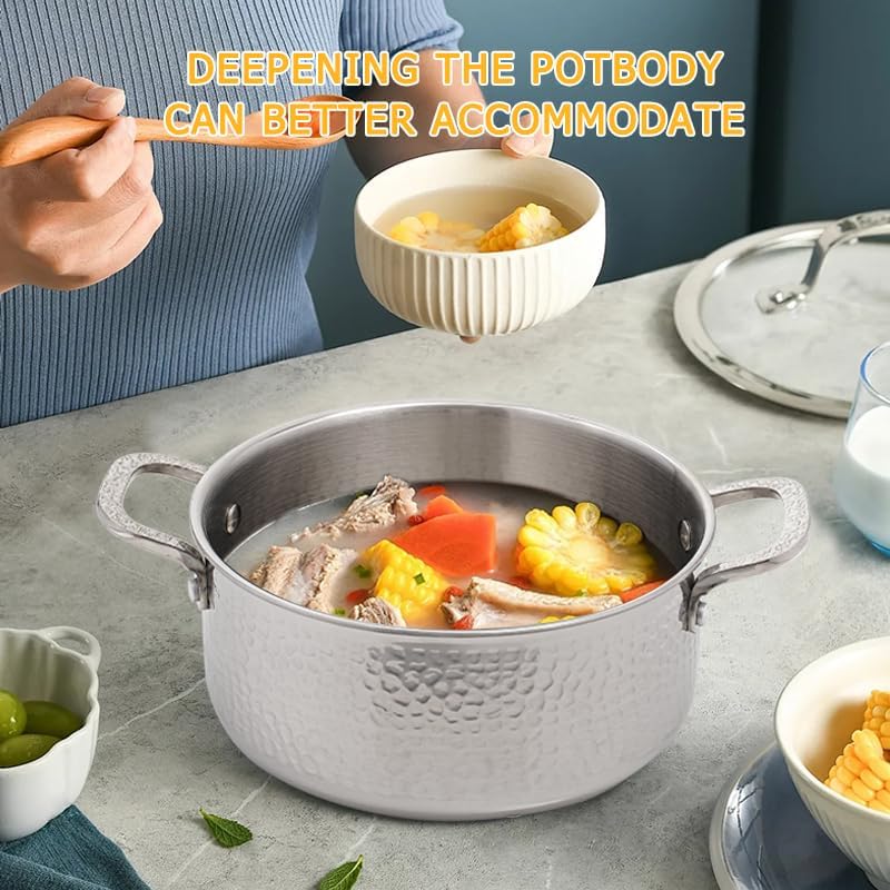 Vivicreate Tri-Ply Stainless Steel Stockpot Deep Cooking Pot with Hammered Exterior Compatible with All Stovetops Even Heat Distribution Durable Cookware for Soups Stews and More 4 QT
