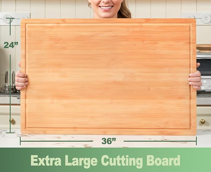 Allsum 36x24" Bamboo Cutting Boards for Kitchen, Wood Stove Top Cover, Extra Large Noodle Board Over Sink, Charcuterie Board Cheese Serving Tray with Side Handles and Juice Grooves