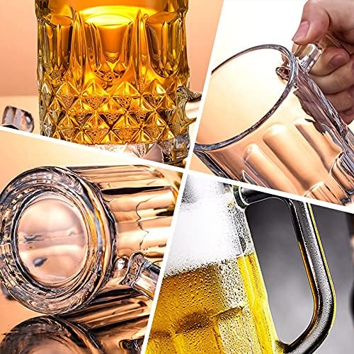 32 Ounces Beer Stein Mugs - 2 Pack Extra Large German Style Clear Tall Beer Glasses for Men - Heavy Duty Thick Glass With Handle