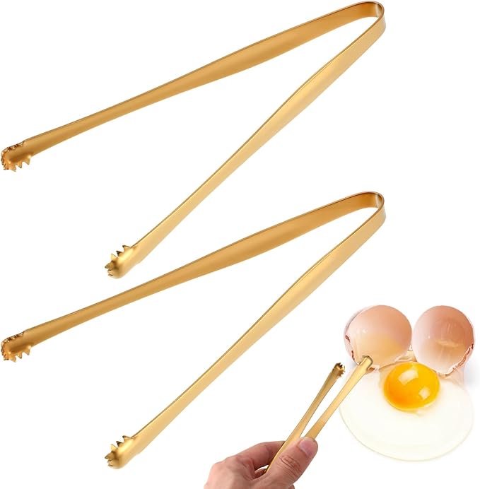 2pcs Egg Chalaza Removal Tool, Stainless Steel Toothed Egg Chalaza Remover Eggshell Fragment Remover Kitchen Tongs for Cooking Bakers Chefs (Gold)
